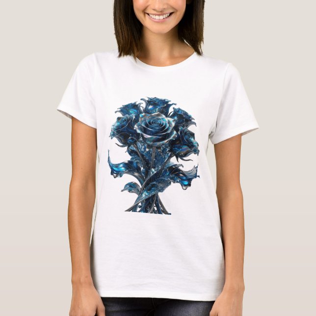 Witty Silver BLUE ROSES Graphic Tee (Front)