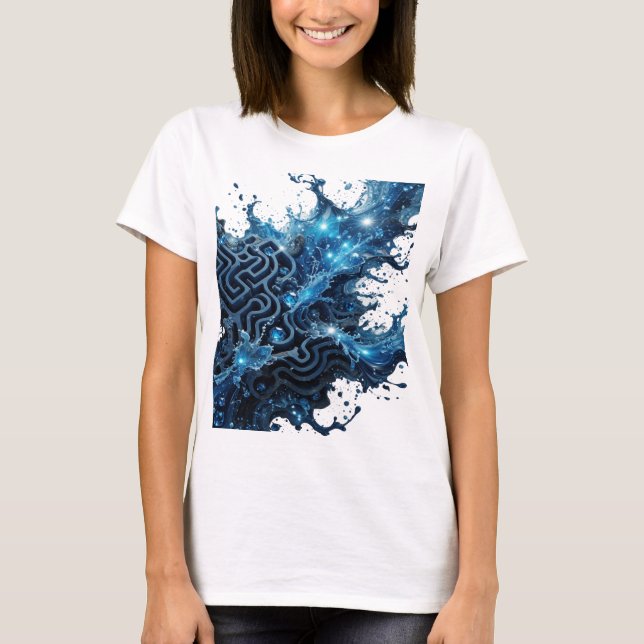 Witty Silver BLUE WATER MIND Text Design T-Shirt (Front)