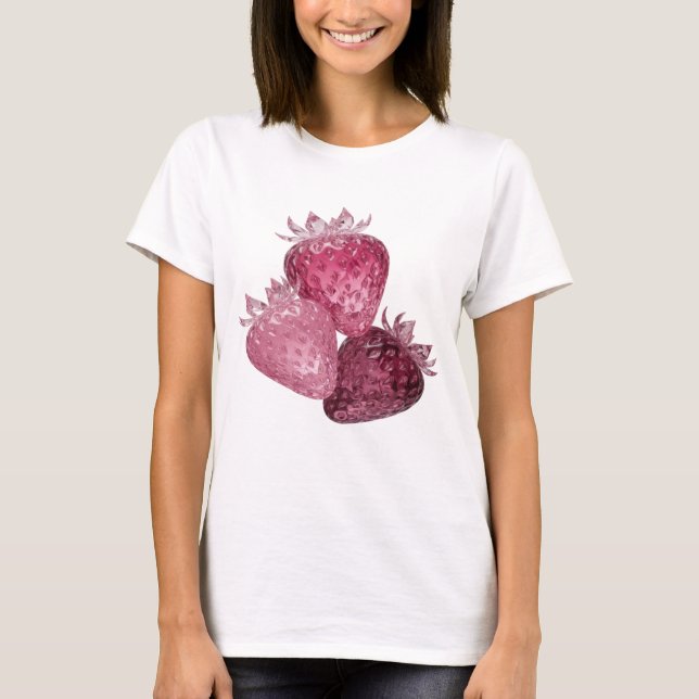 Witty Silver THREE CRYSTAL STRAWBERRIES T-Shirt (Front)