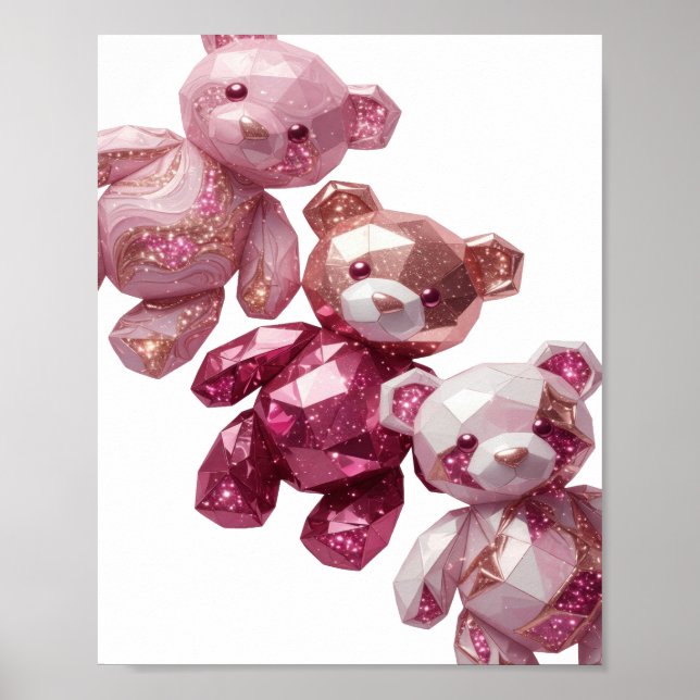 Witty Silver THREE PINK TEDDY BEARS Text Design Poster (Front)