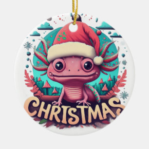 witziger Axolotl im Weihnachtsoutfit Ceramic Tree Decoration
