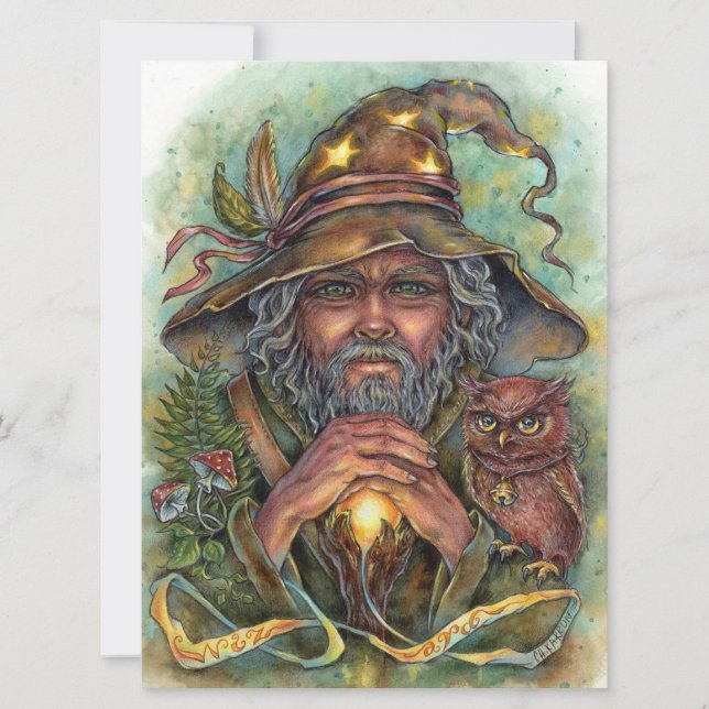Wizard Art Card Forest Fantasy Magic Owl (Front)