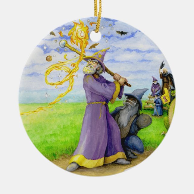 Wizard at Bat Ceramic Tree Decoration (Front)