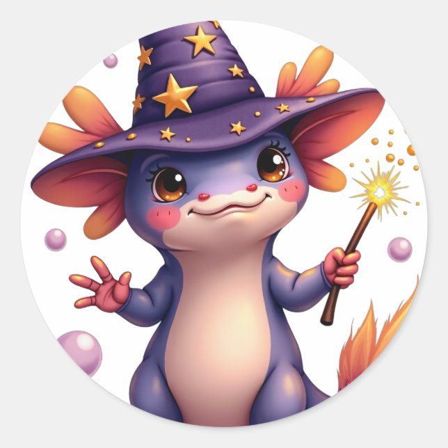 Wizard Axolotl Classic Round Sticker (Front)