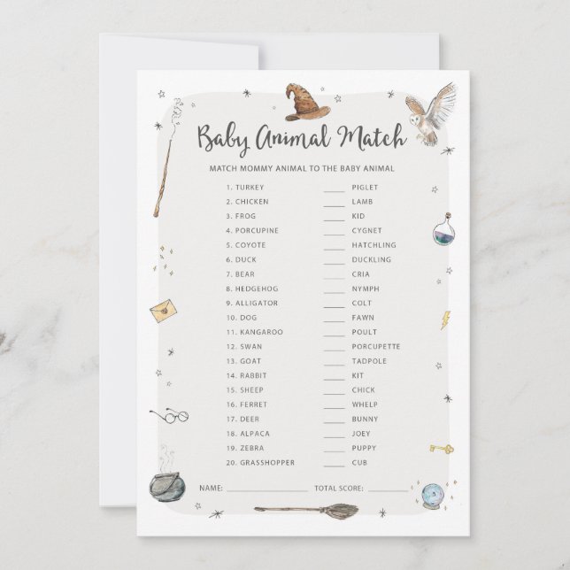 Wizard Baby Shower Baby Animal Match Game Invitation (Front)