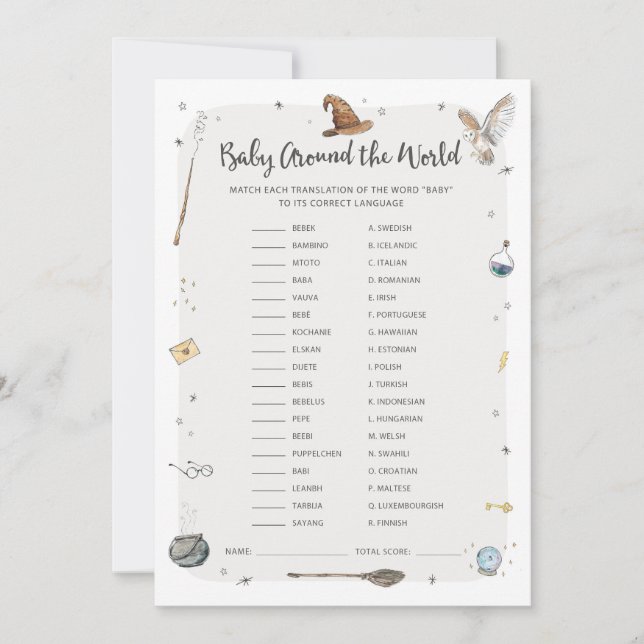 Wizard Baby Shower Baby Around the World Game Invitation (Front)