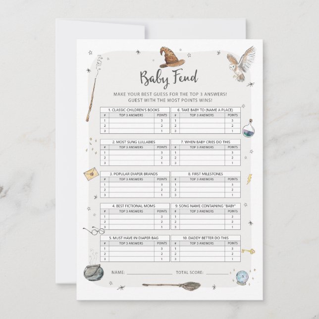 Wizard Baby Shower Baby Trivia Game Invitation (Front)