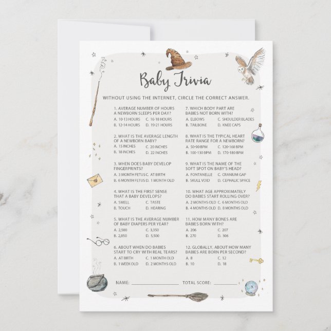 Wizard Baby Shower Baby Trivia Game Invitation (Front)