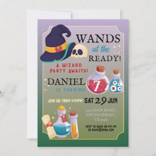 Wizard Birthday Party Wands At The Ready Boys Invitation