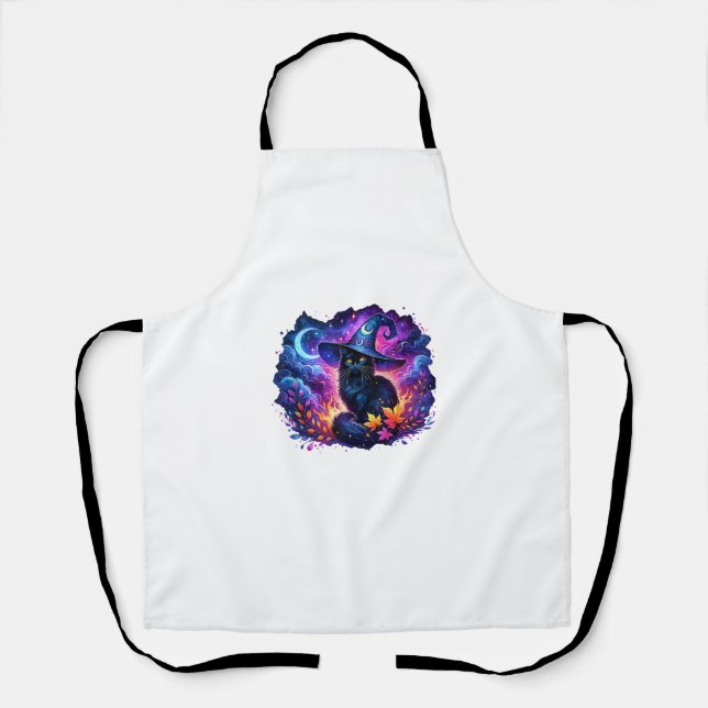 Wizard Black Cat Halloween Mystical Magical Witch  Apron (Front)