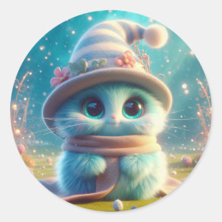 Wizard Blue Cat Classic Round Sticker