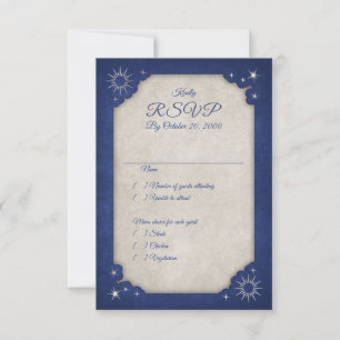 Wizard Blue Stars Owl Magic Wedding RSVP Card