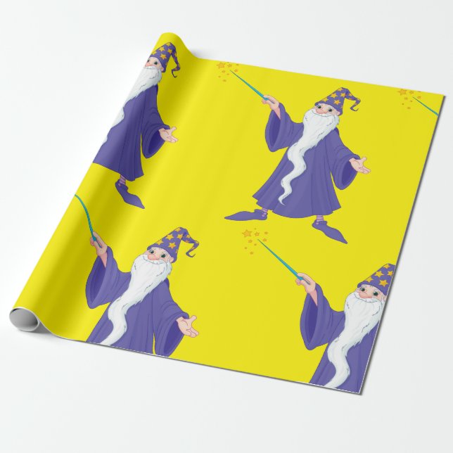 Wizard Casting A Spell Magic Wrapping Paper (Unrolled)
