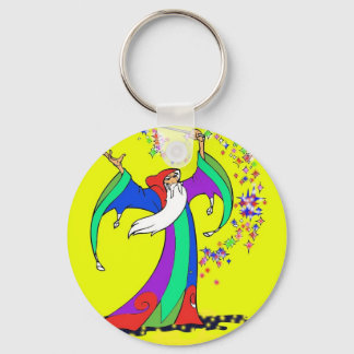 Wizard casting colourful magic spells with wand. key ring