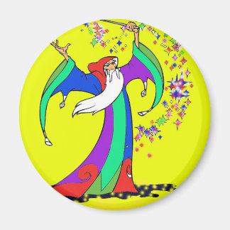 Wizard casting colourful magic spells with wand. magnet
