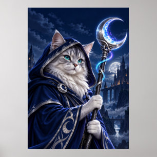 Wizard Cat Moon Magic Fantasy Art Poster