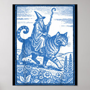 Wizard cat rider funny cute meme poster