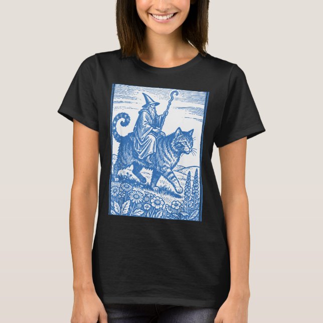 Wizard cat rider funny cute meme  T-Shirt (Front)