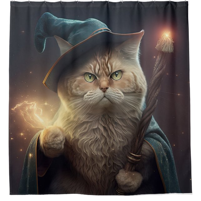 Wizard Cat Shower Curtain (Front)