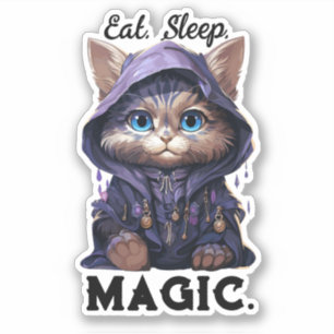 Wizard Cat Sticker - "Eat. Sleep. Magic."