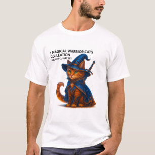 Wizard Cat T-Shirt – Magical Warrior Cat in Blue C