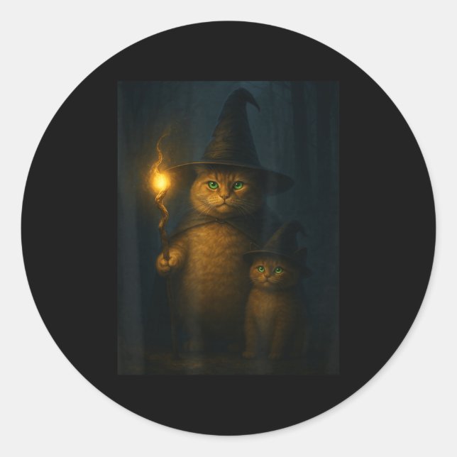 Wizard Cat Weird Funny Halloween Cat Meme  Classic Round Sticker (Front)