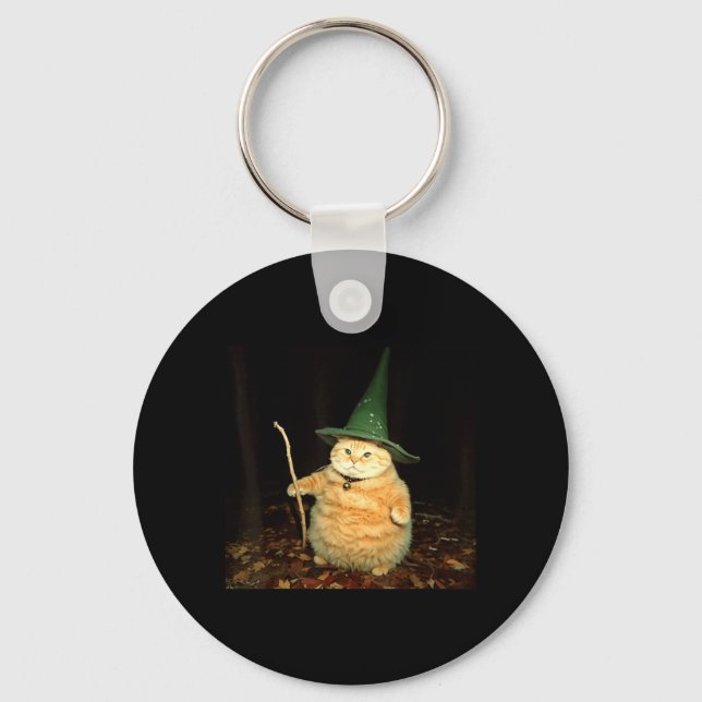 Wizard Cat Weird Funny Halloween Cat Meme Key Ring (Front)
