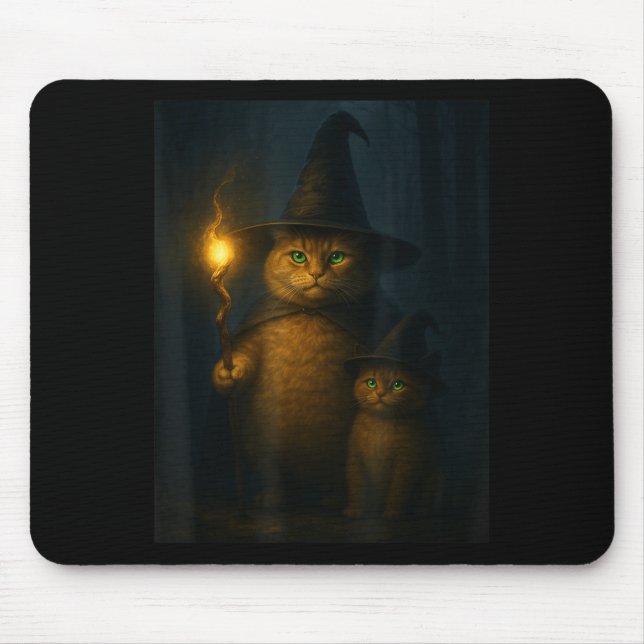 Wizard Cat Weird Funny Halloween Cat Meme  Mouse Mat (Front)