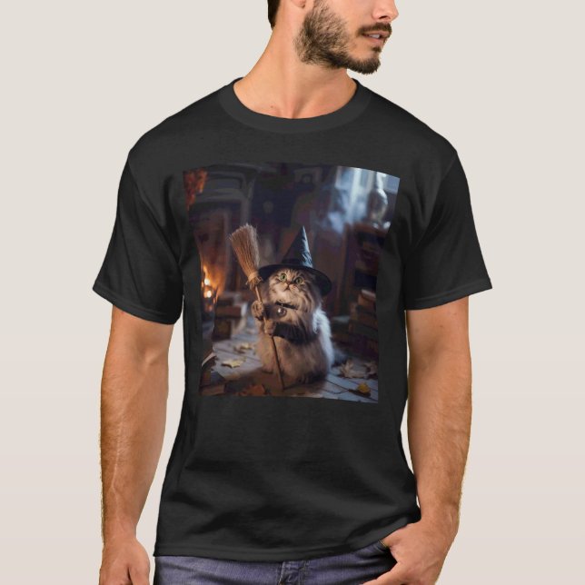 Wizard Cat Weird Funny Halloween Cat Meme T-Shirt (Front)