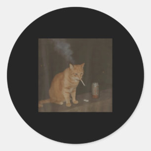 Wizard Cigarette Kitten Funny Smoking Cat Meme Bra Classic Round Sticker