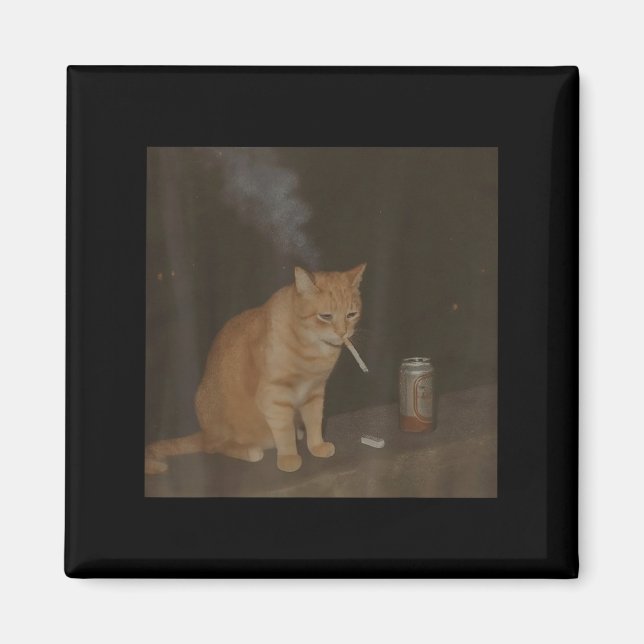 Wizard Cigarette Kitten Funny Smoking Cat Meme Bra Magnet (Front)