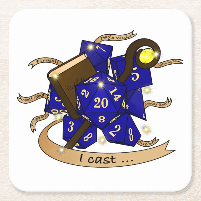 Wizard Dice Design Square Paper Coaster (Front)