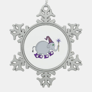 Wizard Elephant Snowflake Pewter Christmas Ornament