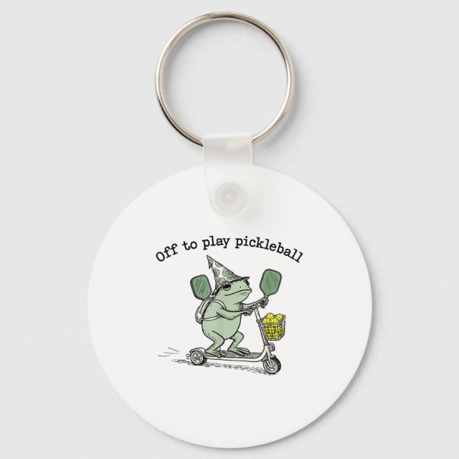 Wizard Frog Hold Racket Scooter Ride Off To Play P Key Ring (Front)