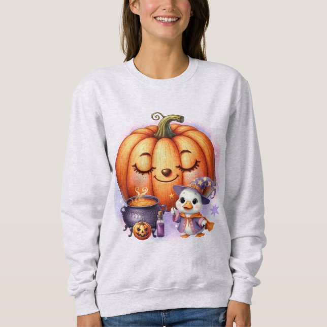Wizard Goose Halloween Jack O Lantern Cute Bird Sweatshirt (Front)