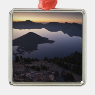 Wizard Island at dawn, Crater Lake National Park Metal Tree Decoration
