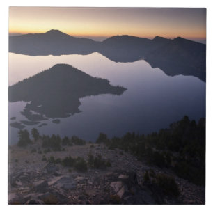 Wizard Island at dawn, Crater Lake National Park Tile