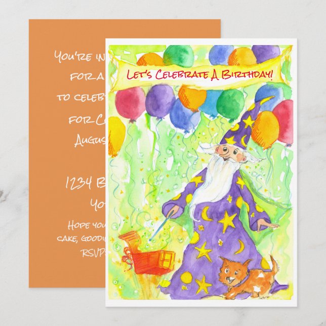 Wizard Magic Balloons Birthday Party Invitation (Front/Back)