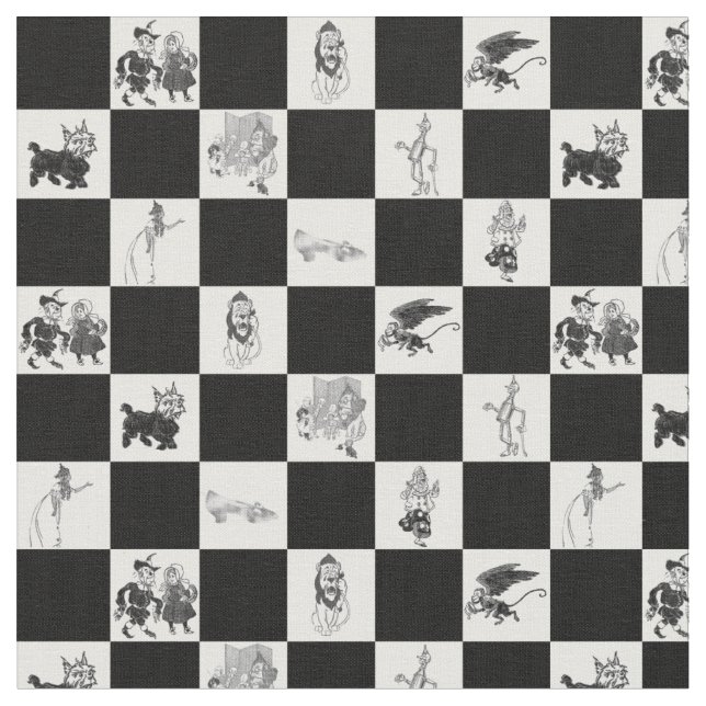 Wizard of Oz on Black and White Checkerboard Fabric (Close Up)