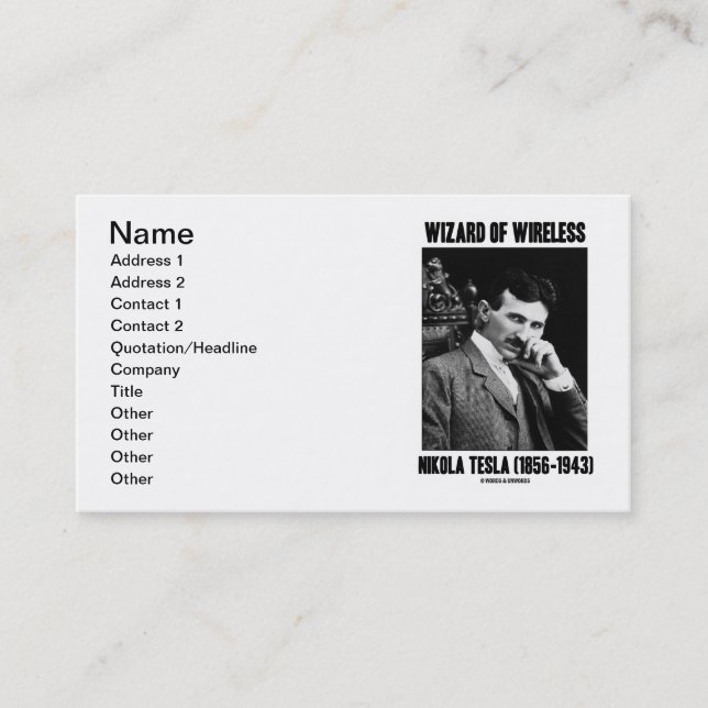 Wizard Of Wireless Nikola Tesla (1856-1943) Business Card (Front)