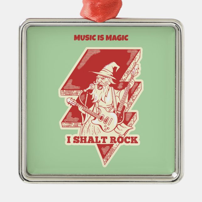 Wizard playing guitar metal tree decoration (Front)
