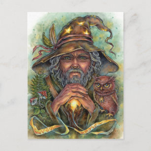 Wizard Postcard Forest Fantasy Magical Owl