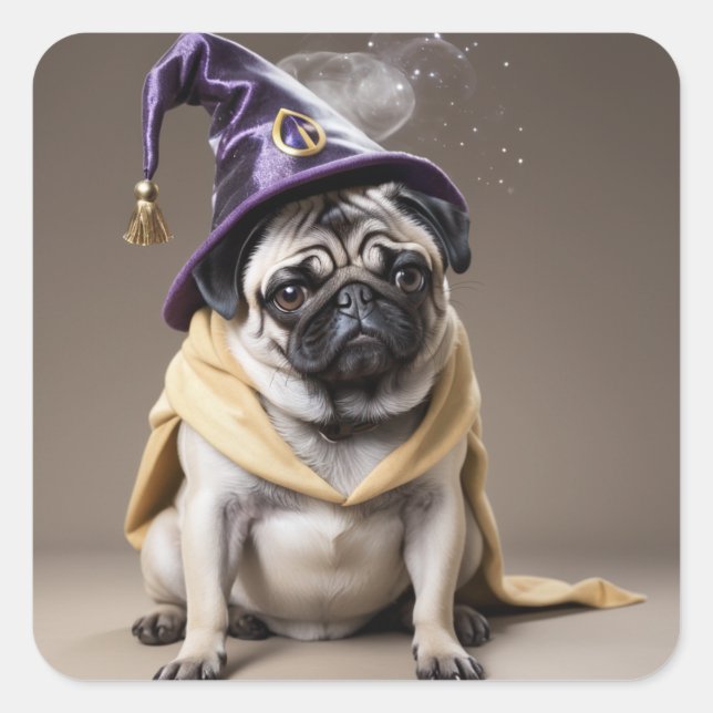 Wizard Pug Square Sticker (Front)