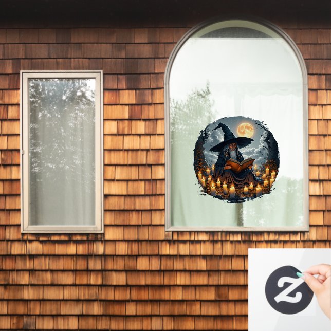 Wizard reading a Book - Wicca Halloween 2 Window Cling (Home Window)
