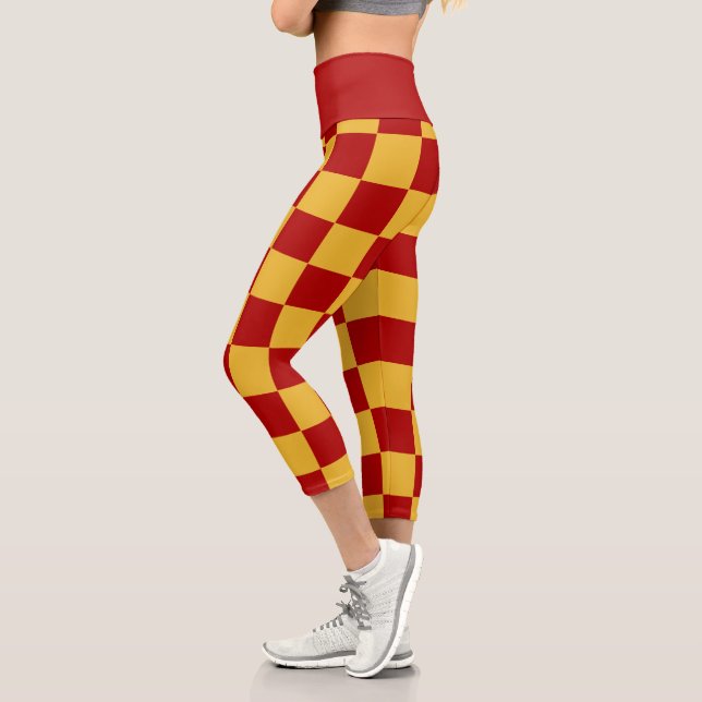 Wizard Red and Gold Chequered Capri Leggings (Left)