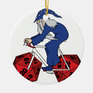 Wizard Riding Bike With 20 Sided Dice Wheels Ceramic Tree Decoration