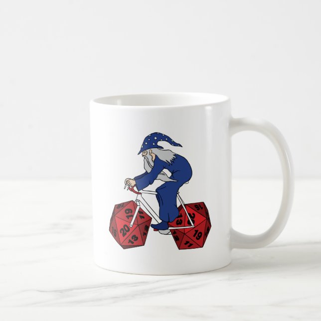 Wizard Riding Bike With 20 Sided Dice Wheels Coffee Mug (Right)
