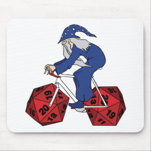 Wizard Riding Bike With 20 Sided Dice Wheels Mouse Mat