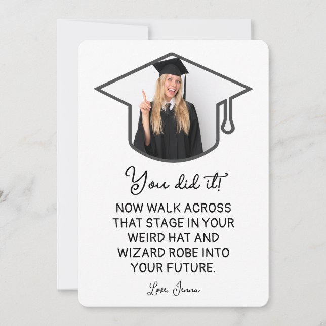 Wizard Robe and Hat Graduation Custom Photo card (Front)
