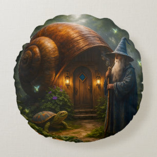 Wizard snail shell cottage fantasy round throw cus cushion